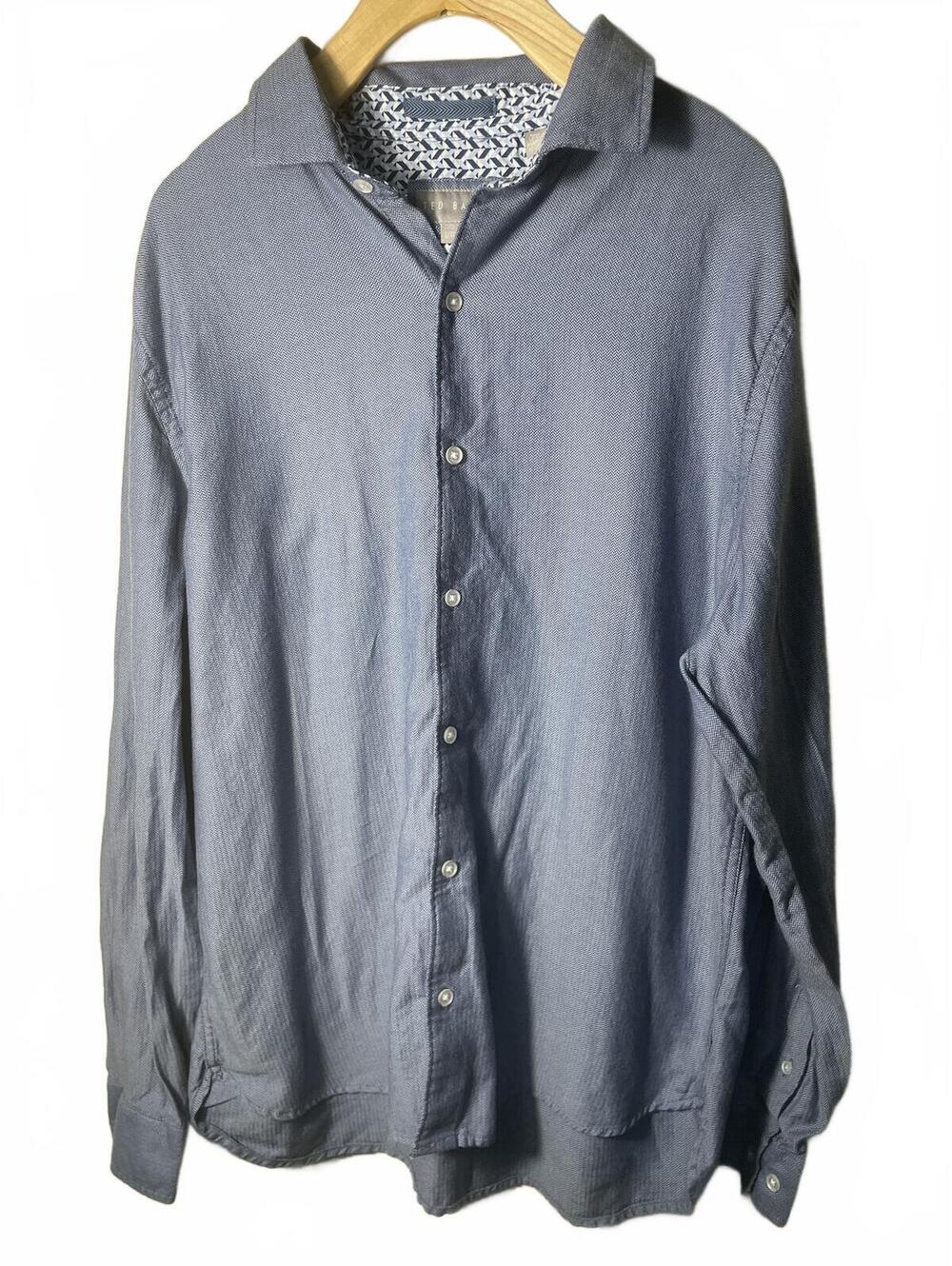 Ted Baker Blue Herringbone Button Front Long Sleeve Shirt Mens Size Large Casual